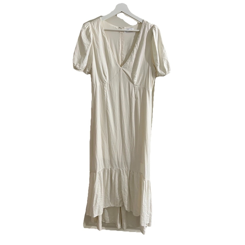 Tinsel Cream Linen Blend Maxi Dress  Tiered Ruffle Size L